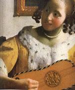 Jan Vermeer Detail of  Woman is playing Guitar oil painting on canvas